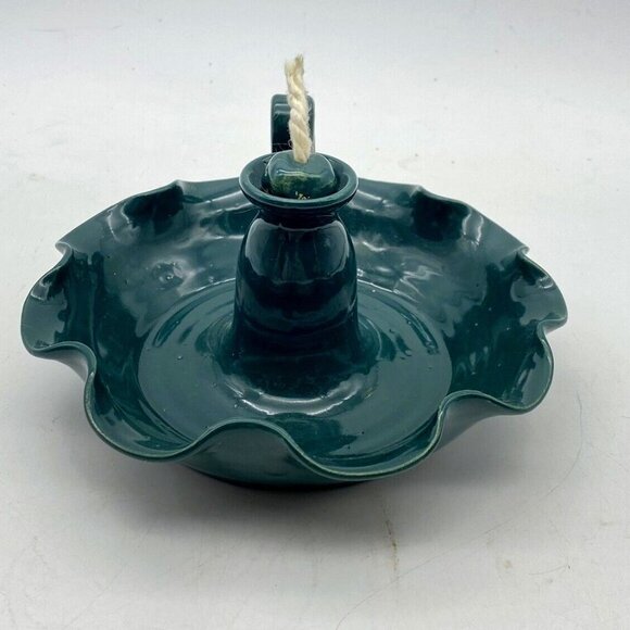 Vintage R & L Pottery Oil Lamp Green Signed Handle Wick Seagrove NC ‘95 Rustic - Picture 2 of 16